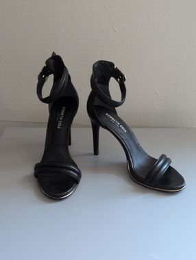 Kenneth Cole Black Ankle-Strap Stiletto Sandals with Double Front Straps